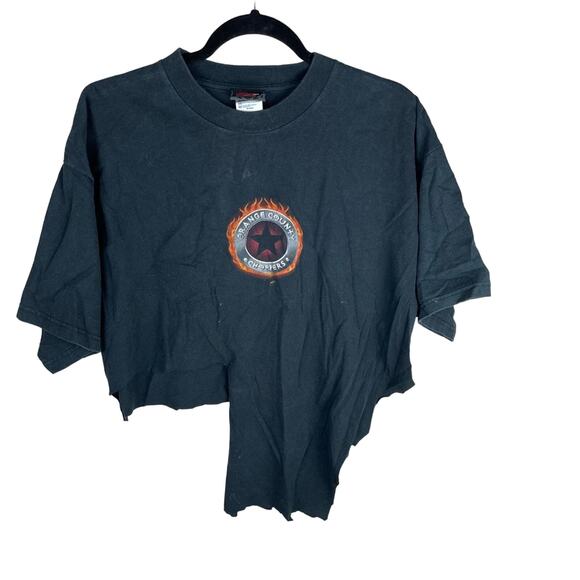 Vintage Orange County Choppers Flame Graphic Black Cropped Biker Tee Shirt XL - Picture 2 of 7